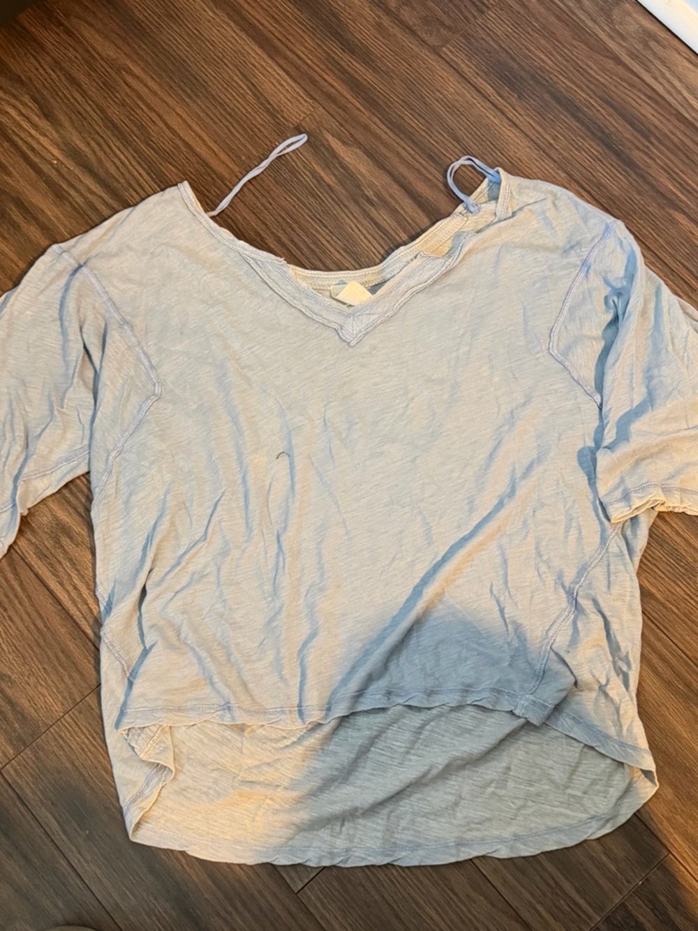 We The Free Pale Blue Washed V-Neck Short Sleeve Top
